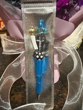 Hand Crafted Blue Decorative Pen with Charms